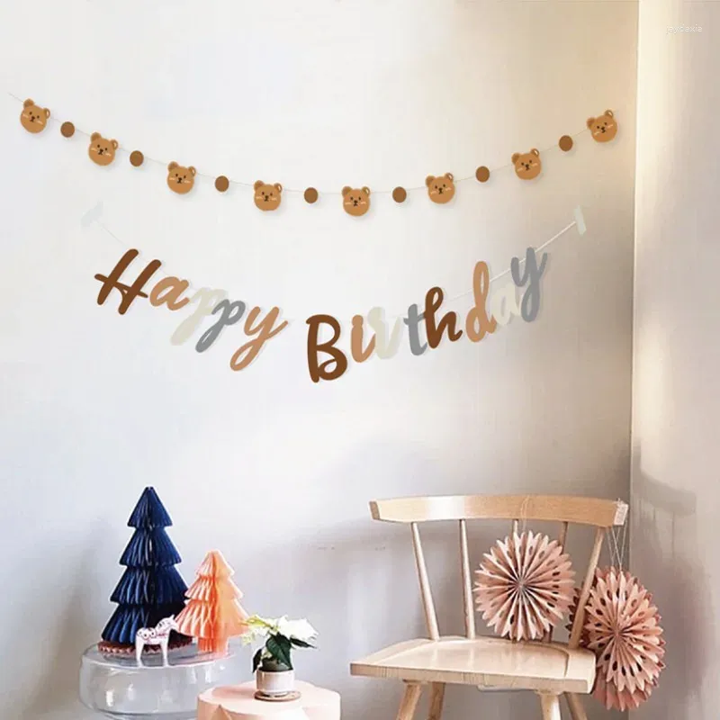 Party Decoration INS Happy Birthday Letters Banner Kids 1st Brown Bear Paper Garland Flag Boy Girl Baby Shower Supplies