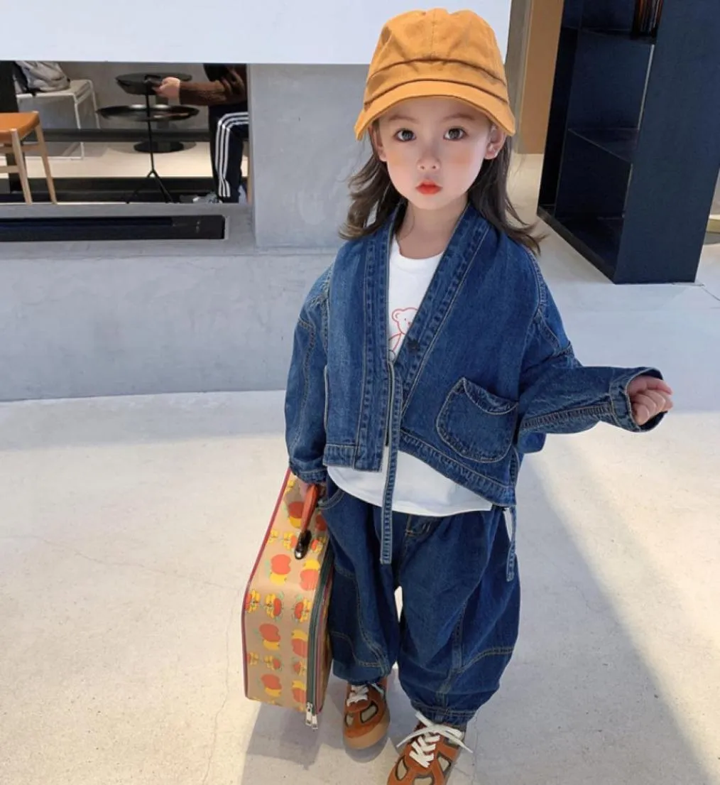 Mode Kids Cowboy Jackets 2021 Fall Children Bat Sleeve Laceup Denim Outwear Girls Casual Jeans Coat Tops A75509519919