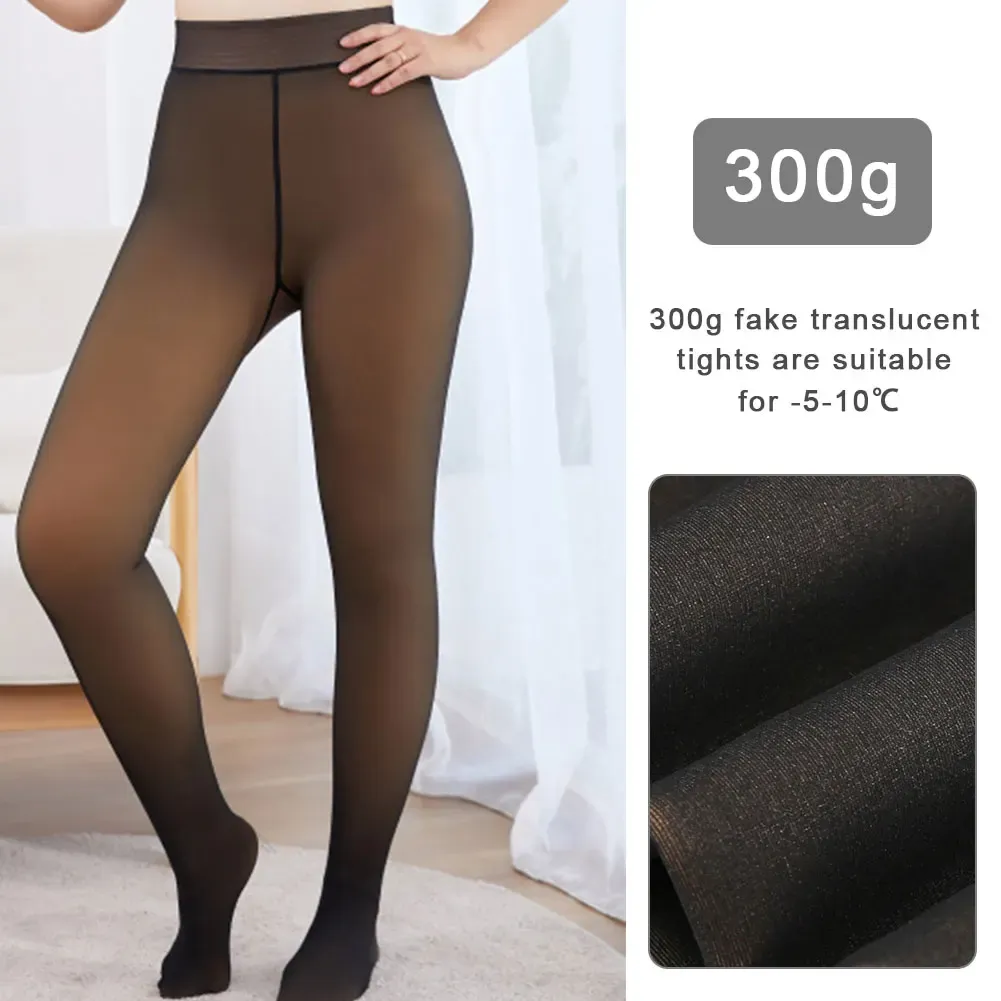 Leggings femmes contrôle haut faux translucide chaud Leggings polaire doublé collants Stretch 220/300g doux hiver faux collants pantalons thermiques