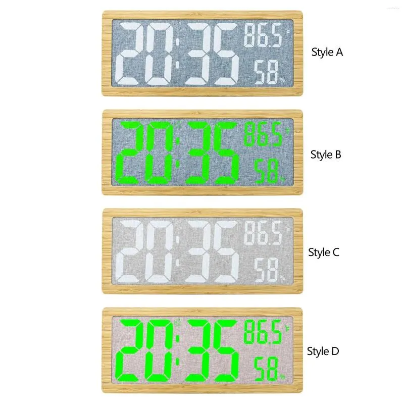 Zegary ścienne Bambusowa rama 14 -calowa cyfrowa Zegar L duży ekran wyświetlacza Funkcja drzemki