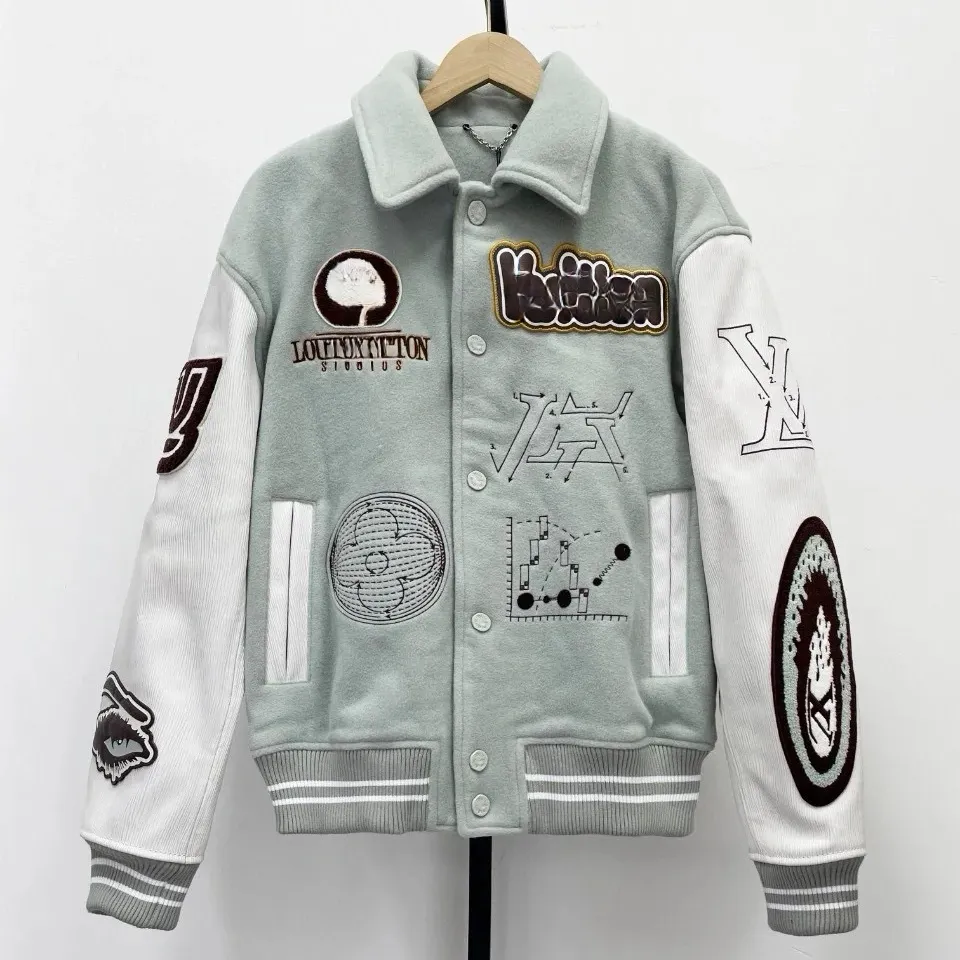 Designer mens jacket coat spring autumn hoodie fashion button embroidery patch stripe patchwork color M-XL 11