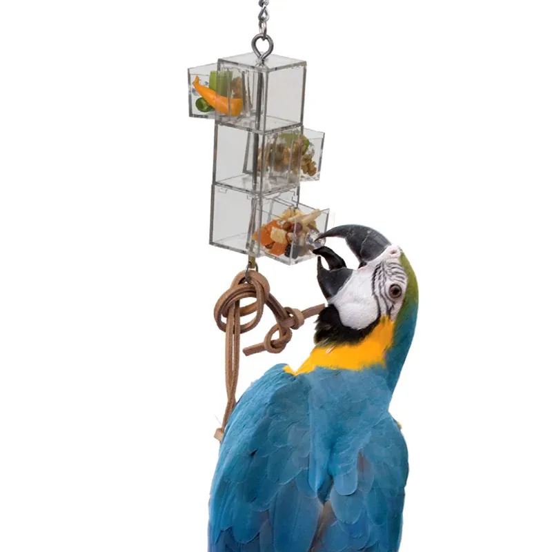 Giocattoli CAITEC Bird Toys Stack a tre cassetti Robusto e durevole Foraggiamento resistente ai morsi per pappagalli di medie o grandi dimensioni