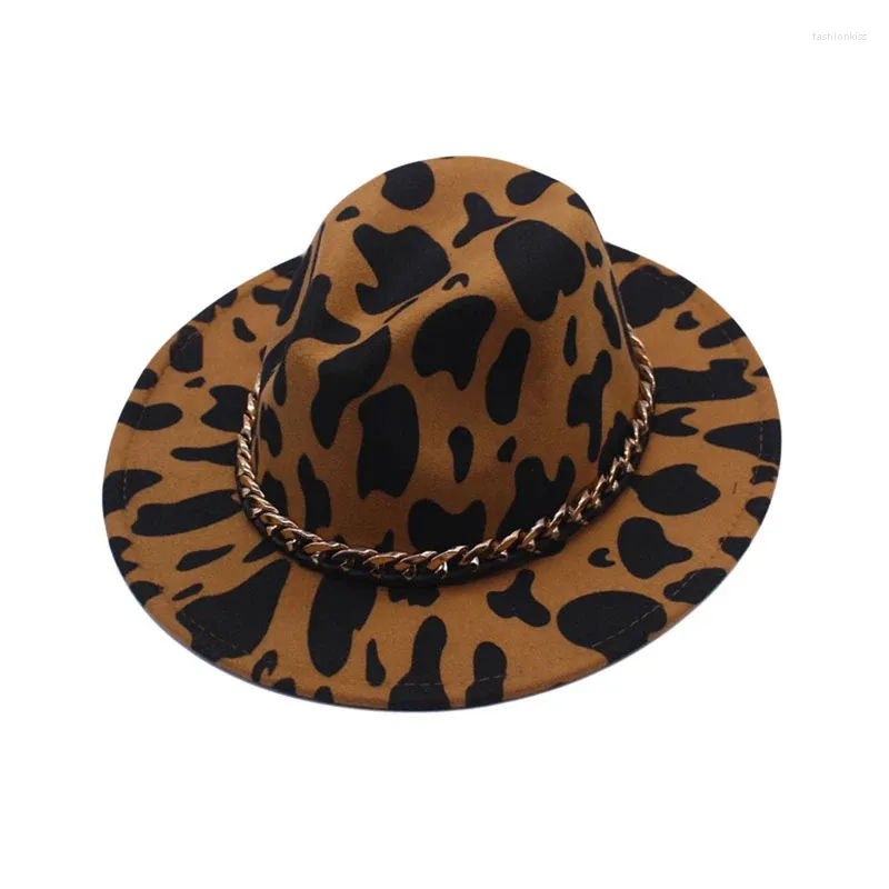 Cappelli a palla larga cappello Fedora in stile vintage con accento a catena - cowboy jazz occidentale unisex per uomini e donne