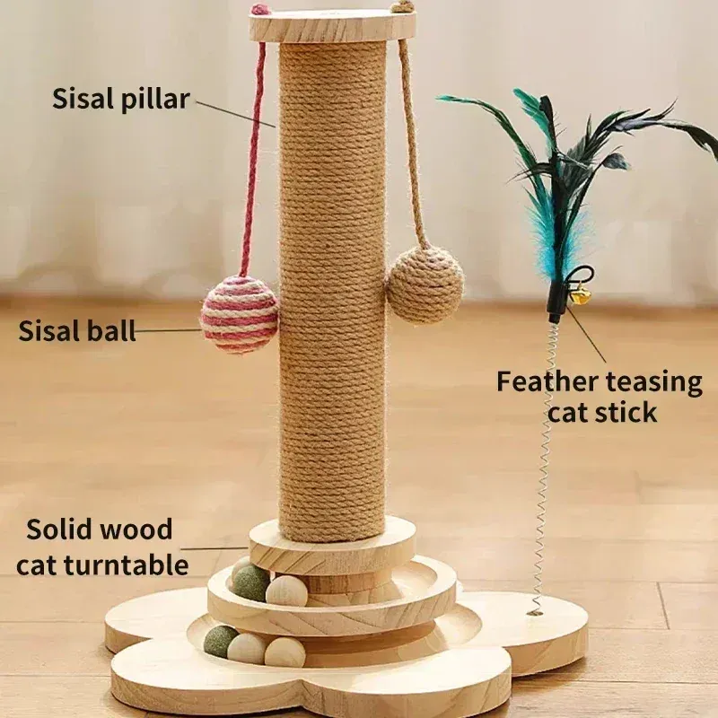 Scratchers Sisal Balls Scratching Turntable Scrapers Accessories Column Stick Inhoor Toy Grab Wood Scratcher Pet Funny With Cat