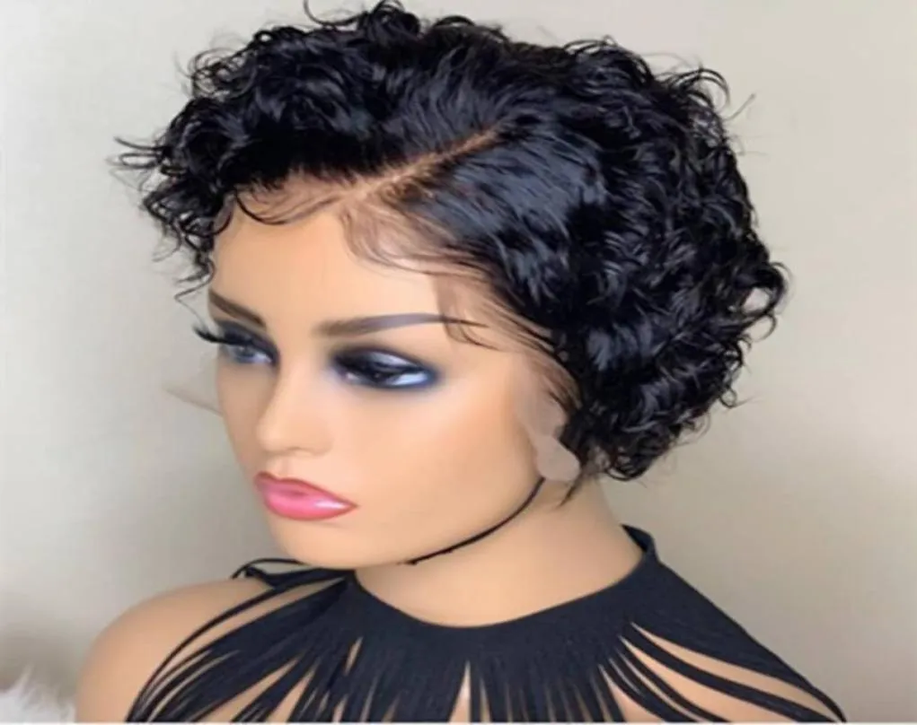 13x6 Short Curly Side Part Lace Front Wigs Pre Plucked Brazilian Human Hair Pixie Cut Wigs For Women2469994