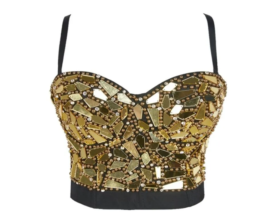 Atoshare Sexy Women Silver Gold Sequin Rhine Top Lady Rave Outfit Pearl Glitter Tops Bustier Female Corset Crop Top Strass 217725955