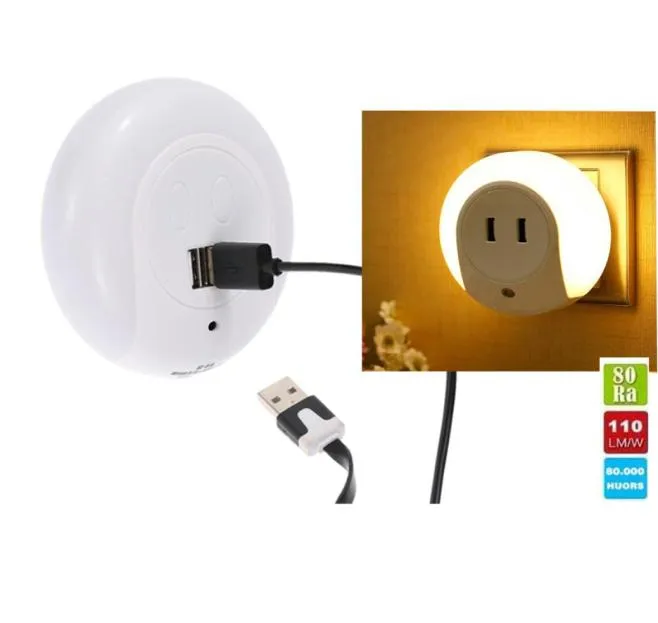 Luce notturna a movimento LED dal design intelligente con sensore automatico di luce Presa per caricabatterie doppia piastra a muro USB Lampada morbida per bagni Camere da letto Dec3960639