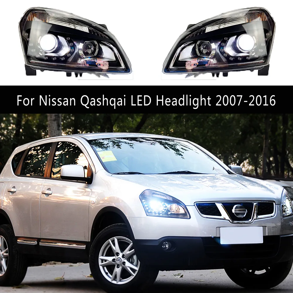 Accessori auto Luci di marcia diurna Streamer Indicatore di direzione per Nissan Qashqai Gruppo faro a LED 07-16 Parte auto Lampada anteriore
