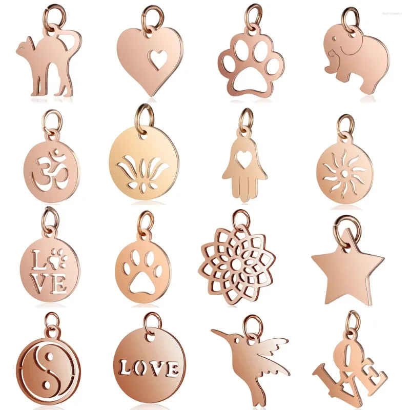 Charms 5pcs/lote cor de ouro rosa om diy atacado 316 aço inoxidável coração charme sol star star hamsa pendente de jóias de mão