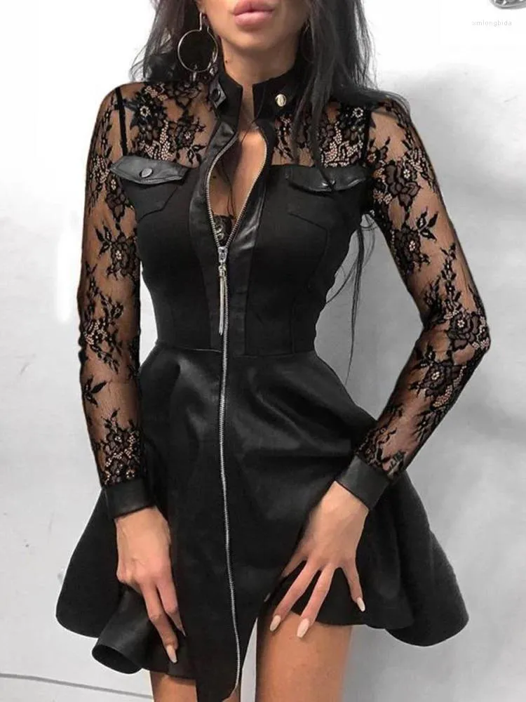 knee length dresses for ladies Sexy Black Leather Mini Dress w/ Studded Underwire Cups main image 1