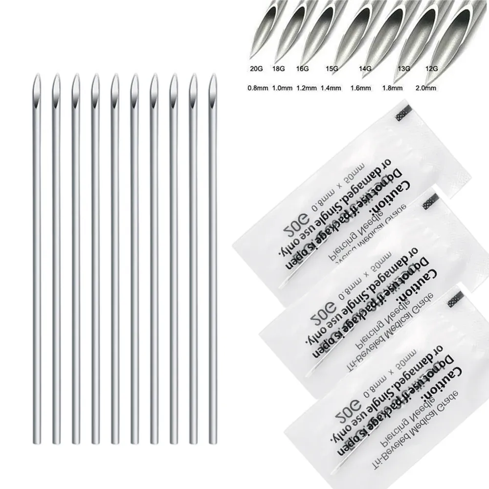 Needles 100Pcs 12G/13G/14G/16G/18G/20G Disposable Tattoo Sterile Body Piercing Needles With Box For Ear Nose Navel Nipple Free Shipping