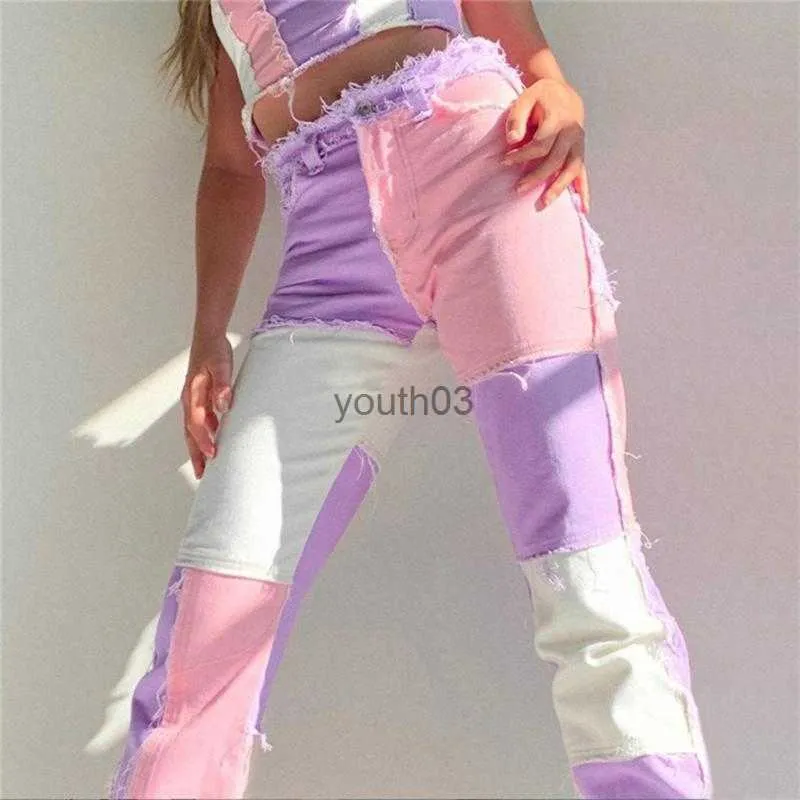 Kadınlar Kot Patchwork Bel Y2K Kot HARAJUKU İÇİN SPORMYSAK KARGO KARGO JOGGERS 90S Patenci Kotları 240304