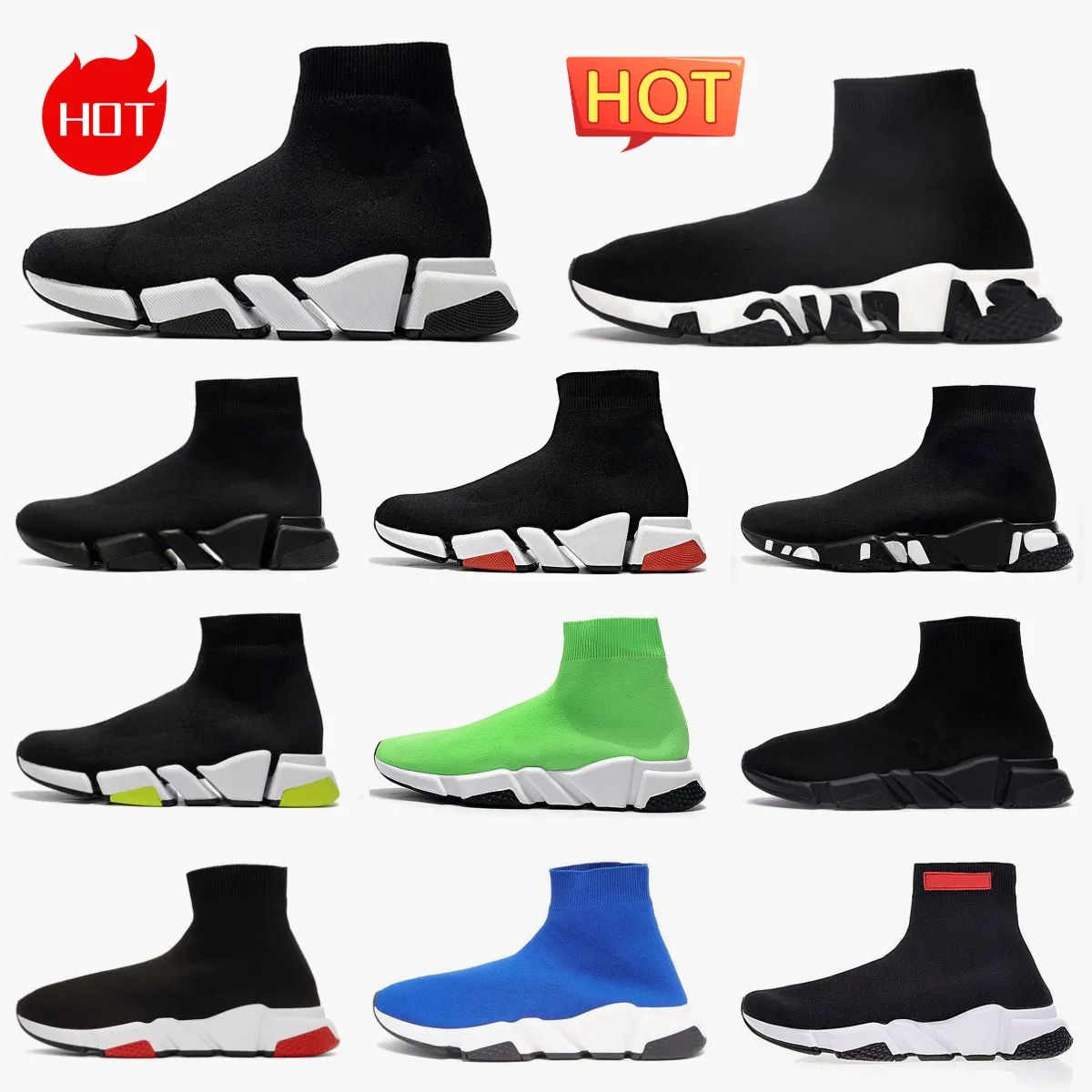 Designers hastighet 2,0 v2 casual skor tränare plattform sneaker män kvinnor tripler s paris socks stövlar märke svart vitt blå ljus rubin graffiti lyx sneakers v99