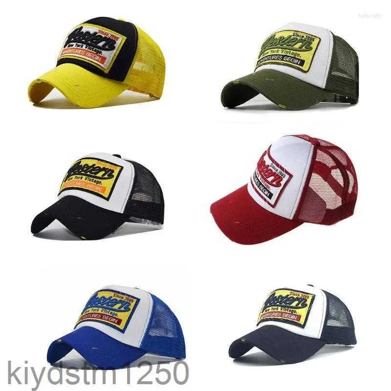Бейсбольные кепки унисекс, винтажные бейсболки в стиле вестерн с вышитыми нашивками, дышащая сетка на спине, повседневная потрепанная шляпа дальнобойщика Snapback YW4L