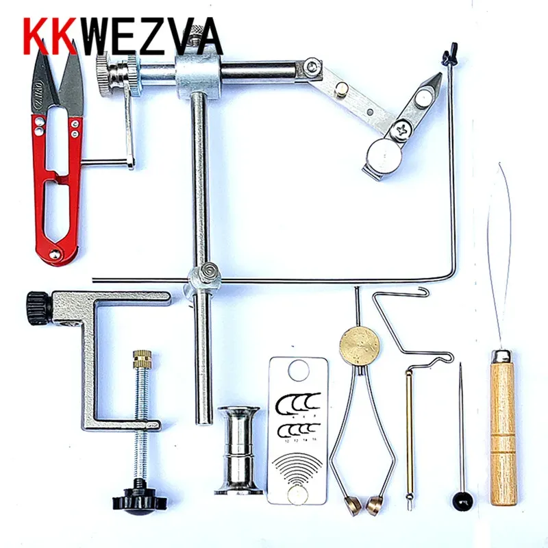 Outils KKWEZVA Set Sier Grade Rotary Fly Tying VISE CCLAMP FORMED HARD JAWS 360 degrés Précision de rotation