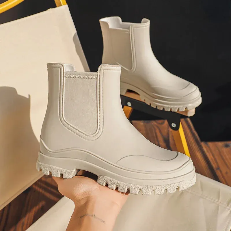 Gummi boot för kvinnors regnskor vattentät arbete trädgård galoshes fiske regnbot skateboard ankel kök damer skor 240228