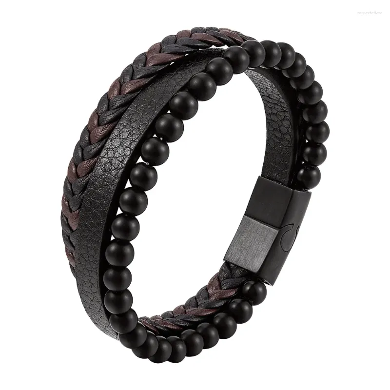 Link Armbänder Mehrschichtiges Leder Gewebtes Perlenarmband Charm Mann Mode Hip Hop Punk Retro Schmuck Zubehör