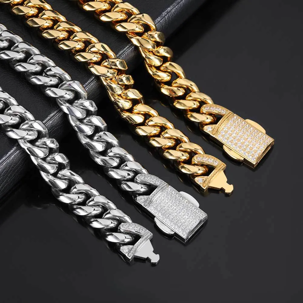 Kubanische Kette mit voller Diamant-Schnalle, 18 Karat echtes Gold galvanisiert, personalisiertes Hip-Hop-Armband, Hochzeitspaarung für Männer und Frauen