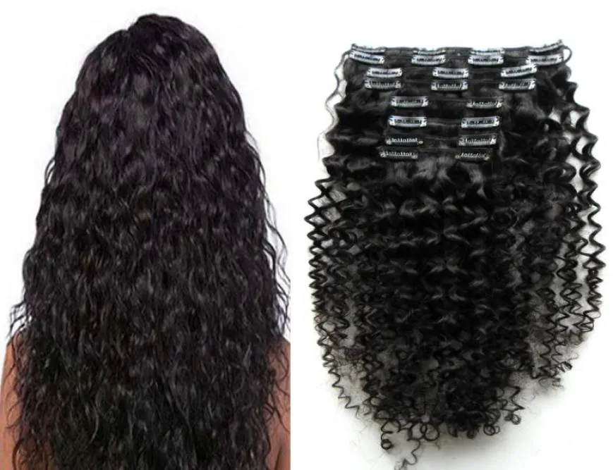 8pcs Kinky Curly Clip in Human Hair Extensions Pełne zestawy głowy 100 Human Natural Hair Clip Ins Brazylian Remy Hair 1948510
