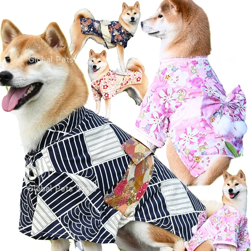 Robes 2022 Vêtements pour chiens Vêtements pour animaux de compagnie Kimono japonais pour chien Manteau Robe pour chien Shiba Inu Cosplay Costume pour chien de taille moyenne et grande Ensembles pour chiens Husky