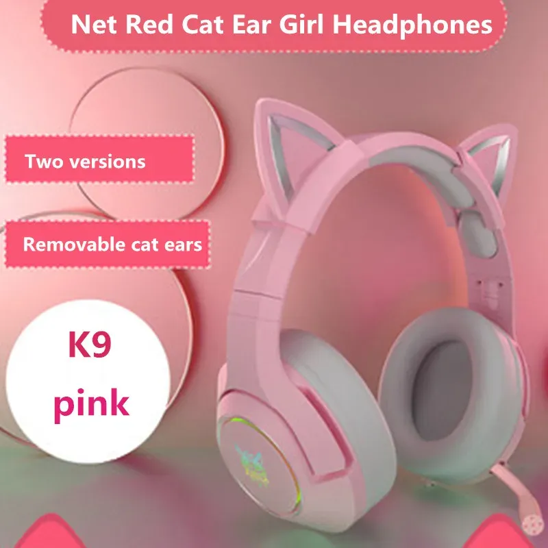 Casque d'écoute filaire rose K9, oreillettes de chat, avec Microphone, HiFi, 7.1 canaux, casque de jeu, musique, pour ordinateur portable, nouveau