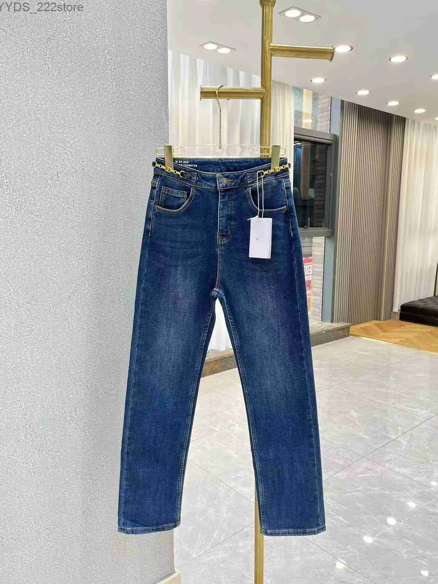 Jeans designer jeans chegadas cintura alta rua oco para fora remendo bordado decoração azul reto denim zsbl 240304