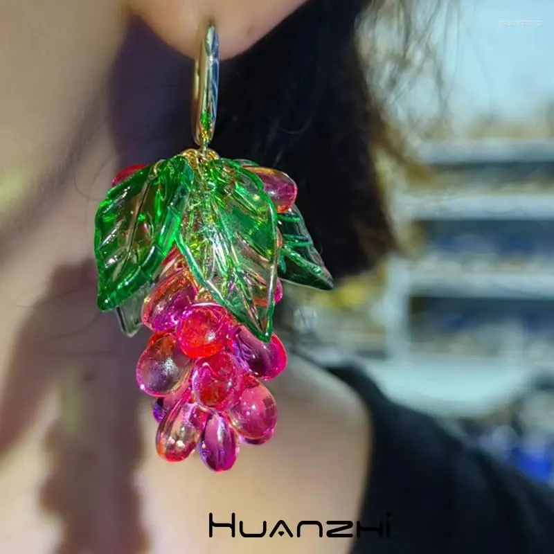 Pendientes colgantes de resina vidriada púrpura para mujer y niña, joyería Vintage de lujo para fiesta y cena, HUANZHI 2024