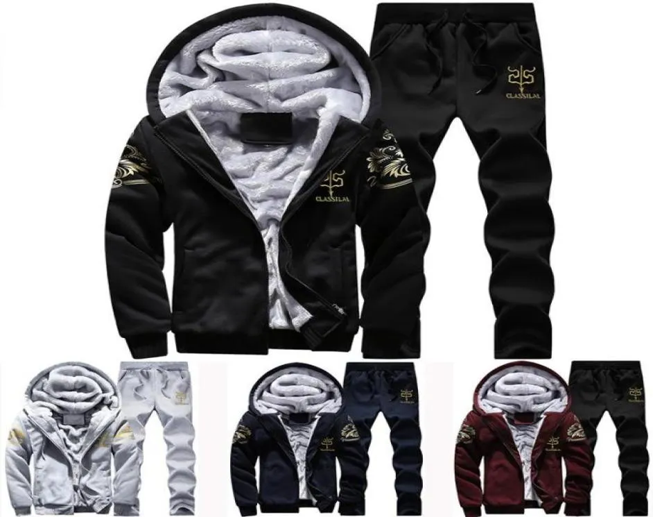 Joggingkleding Heren Winter Dikke Fleece Rits JasBroek Pak Capuchon Broek Trainingspak Vest Elastische broek Casual Ho2348848