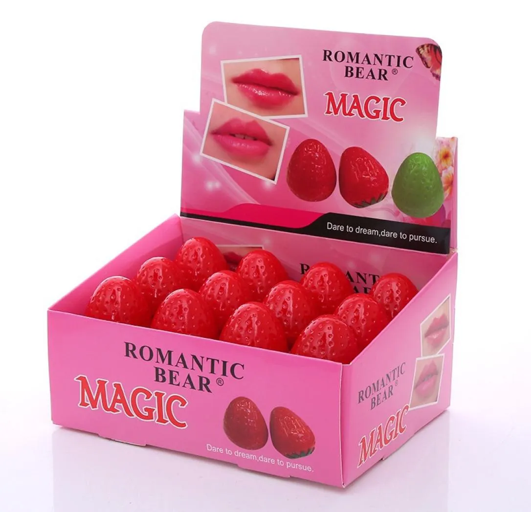 Romantic Bear Magic Strawberry Lip Balm fuktgivande Chapstick Söta boll Naturliga läppar Pomade Fruity Care Makeup7800924