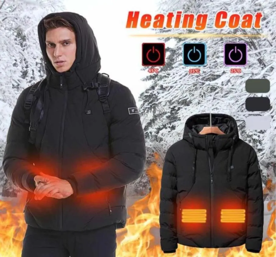 Hiver hommes veste chauffante USB chauffage veste à capuche manteau en coton pour la randonnée ski vêtements thermiques Sport de plein air coupe-vent 15808333