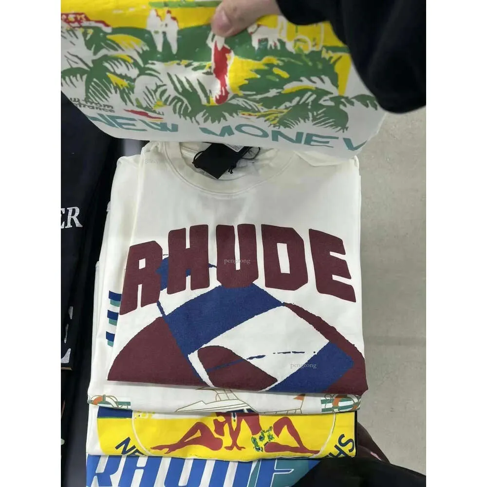 RH Designers Mens Rhude Bordado Camisetas para o Verão Mens Tops Carta Polos Camisa Mulheres Camisetas Roupas de Manga Curta Grande Plus Size 333