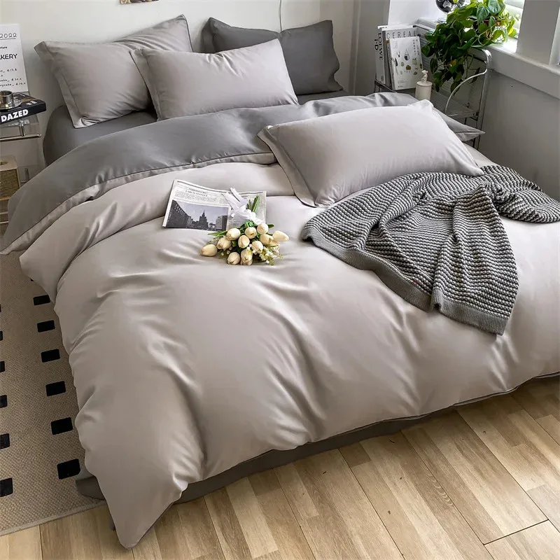 Gray Home Textile Comforter 100% Cotton Duvet Cover Set Bedding Sheet Quilt Pillowcase Soft Breathable Bedspread Bed Linen 240226