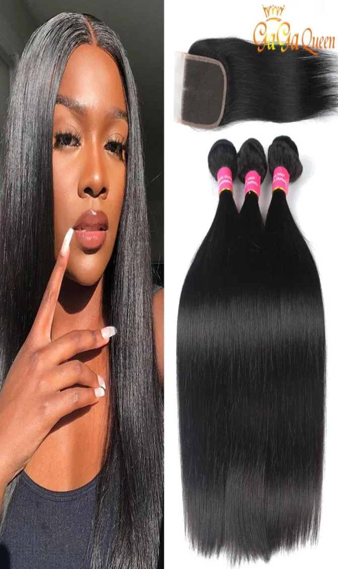 Pre Plucked Brazilian Straight Hair With Closure Silk straight Virgin Human Hair With 4X4 Lace Closure9604114