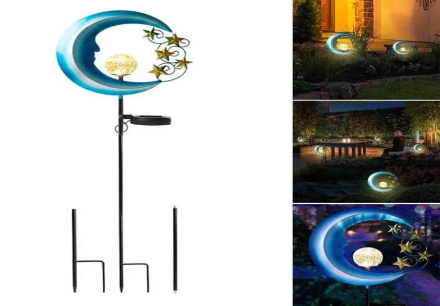 Luce solare da giardino a energia solare Luna crepitata Globo di vetro Luce metallica Luci solari Percorso da giardino Decorativo per cortile esterno7744733