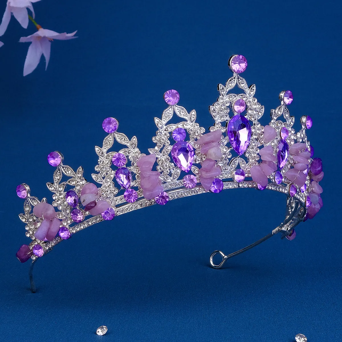 Purple Fairy Crown Tiaras Crystal Beads Alloy Hair Accessory for Women Girls Purple Flower Crown - Handmade Fairy Headpiece Floral Tiara  main image 2