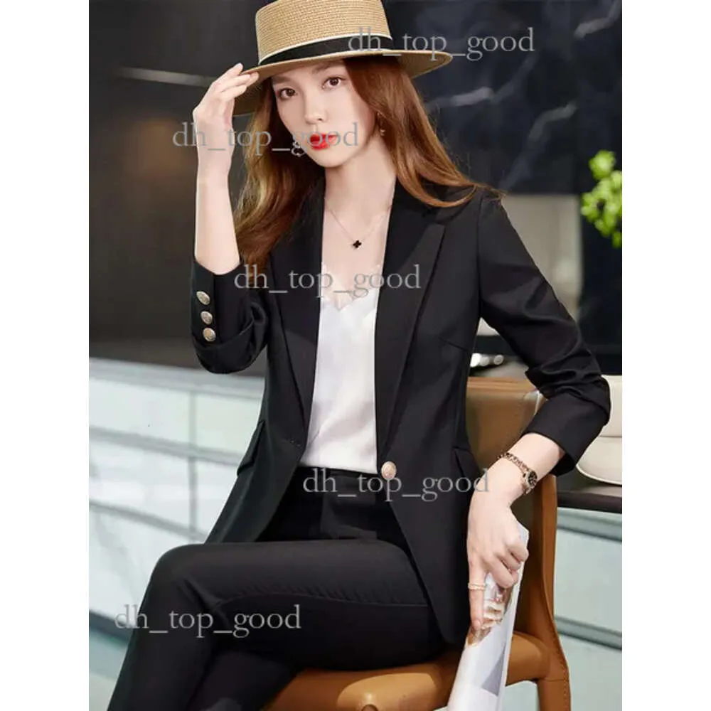 Trajes de mujer Blazers Oficina Ropa de trabajo de negocios Traje de pantalón Blazer y pantalón para mujer Albaricoque Negro Sólido Formal Conjunto de 2 piezas 230306 892