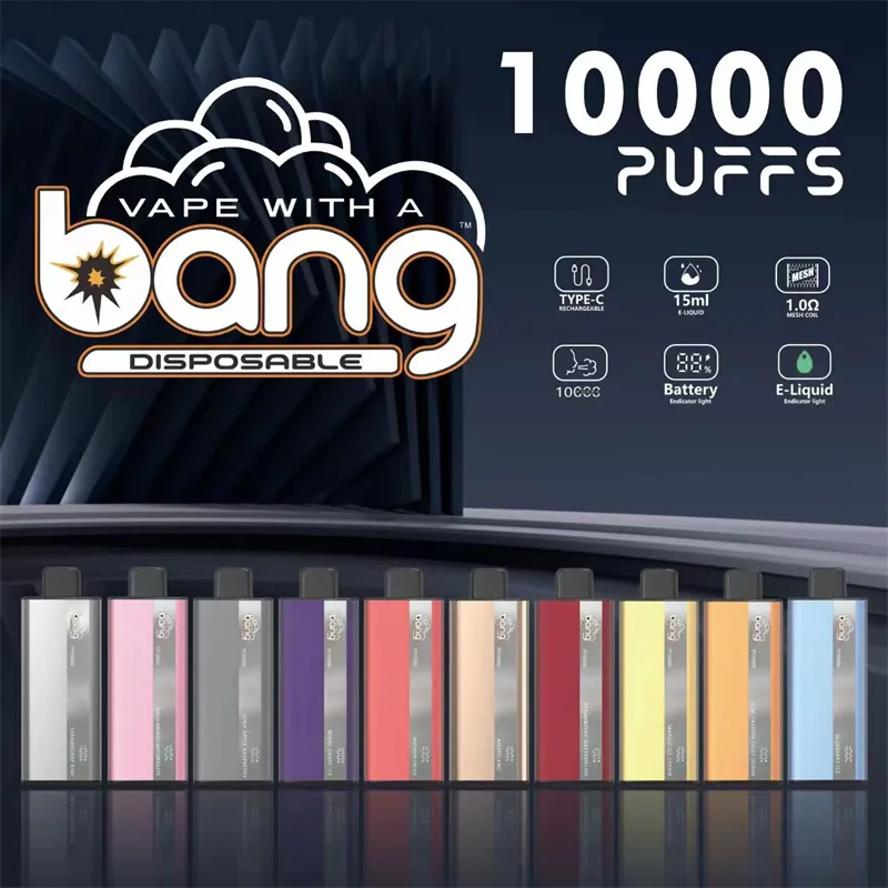 Bang PI10000 Puff Do dyspozycji elektroniczny papieros oldschoolowy pen vape 15 ml 500 mAh ładowna cewka siatki 10 Smaki 0% 2% 3% 5% 9K Bang Vape 10000