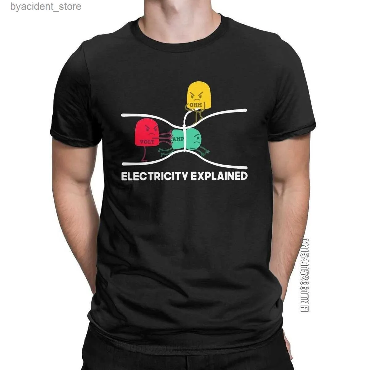 メンズTシャツメンズTシャツの電気物理学ユーモラスなコットンティーシャツクラシックショートスリーブオームローTシャツクルーネックトップL240304