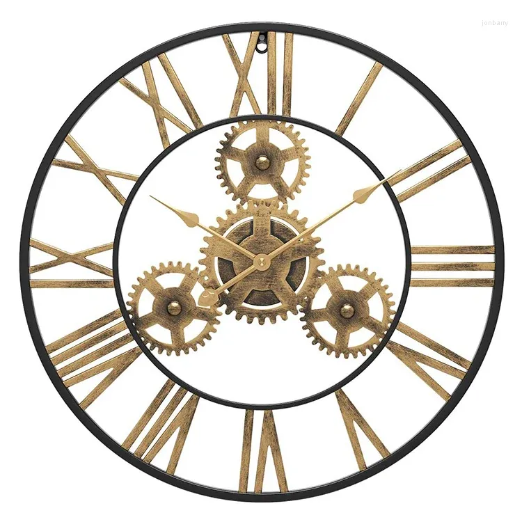 Wall Clocks Round Vintage Oversized Industrial Metal Moving Gear Clock