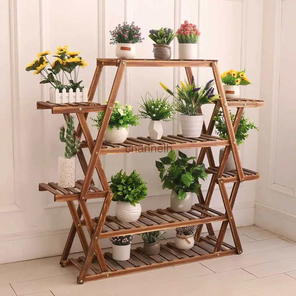 Andra trädgårdsbyggnader stora triangulära träväxtstativ inomhus 6 Tier Flower Pot Holder Shelf Corner Display Rack Organizer hyllor YQ240304