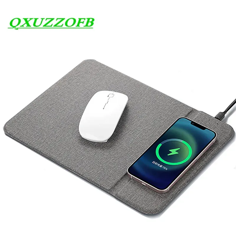 Pads Wireless Laying Mat Pad Qi voor Xiaomi iPhone Samsung Galaxy Huawei Type USB C Telefoons Auto 2 in 1 PU lederen oplader MousePad