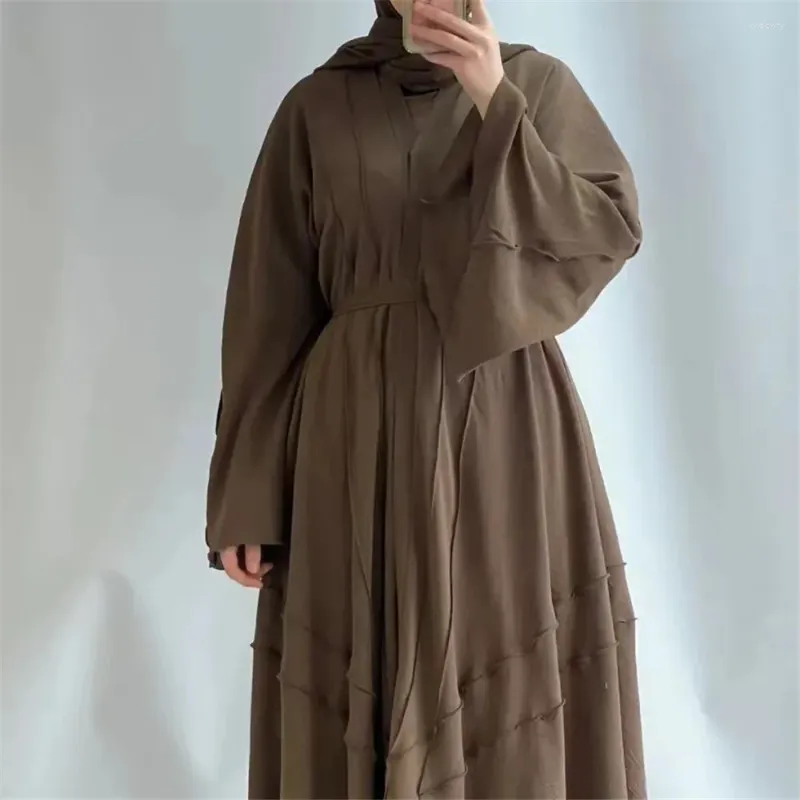 Ethnische Kleidung Eid Ramadan Abaya Dubai Frauen Muslimische Offene Strickjacke Langes Maxikleid Türkei Arabisch Islamisches Bescheidenes Kaftankleid mit Gürtel