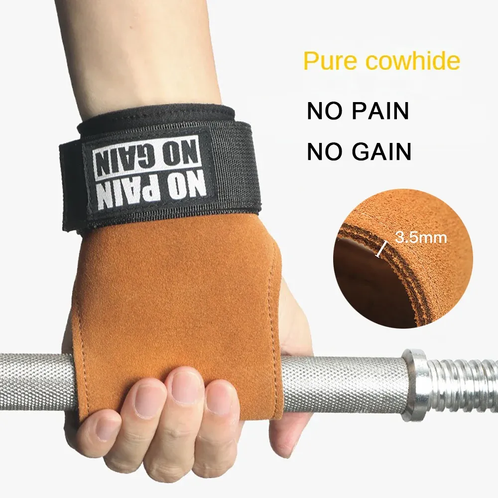 Lifting Double Layers Cow Leather Gloves Wrist Straps for Weight lifting Grips Women Men GYM Deadlift Training Bench Press Pullup F19