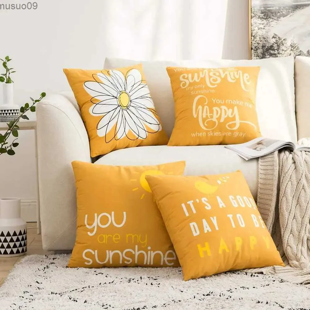 Stuhlhussen Daisy You Are My Sun Happy Bird Gelb Kissenbezug 40*40 Wohnzimmer Sofa Dekoration Kissenbezug 60*60 Heimdekoration 50*50