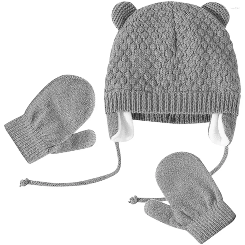 ベレットチルドレンズビーニーウインドプルーフニット帽子ベイビーカートゥーンかぎ針編みの綿の手袋編み