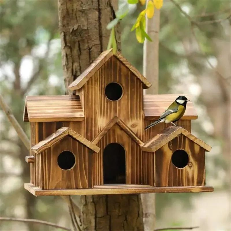 Nestos casa de pássaros do lado de fora de 6 buracos de madeira de madeira casas de pássaros grandes para casas de pássaros de árvore pendurada para fora do projeto de 6 buracos