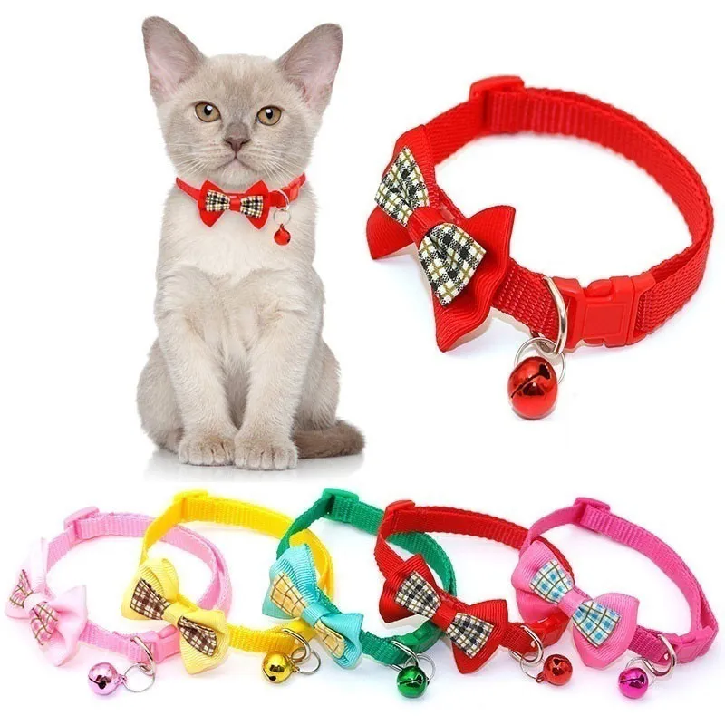 Cute Dogs Cat Bell Collars Teddy Pet Dog Bowknot Adjustable Buckle Collar Necklace Pet Supplies