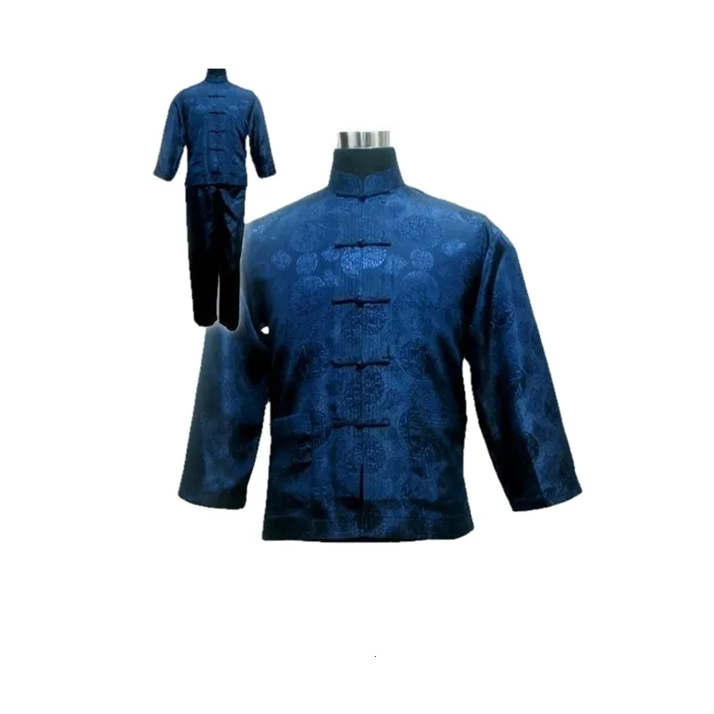 Navy Blue Mens Polyester Satin Pajama يضع بنطلون سترة ملابس نوم Sleight Size S M L XL XXL XXXL M3020240304