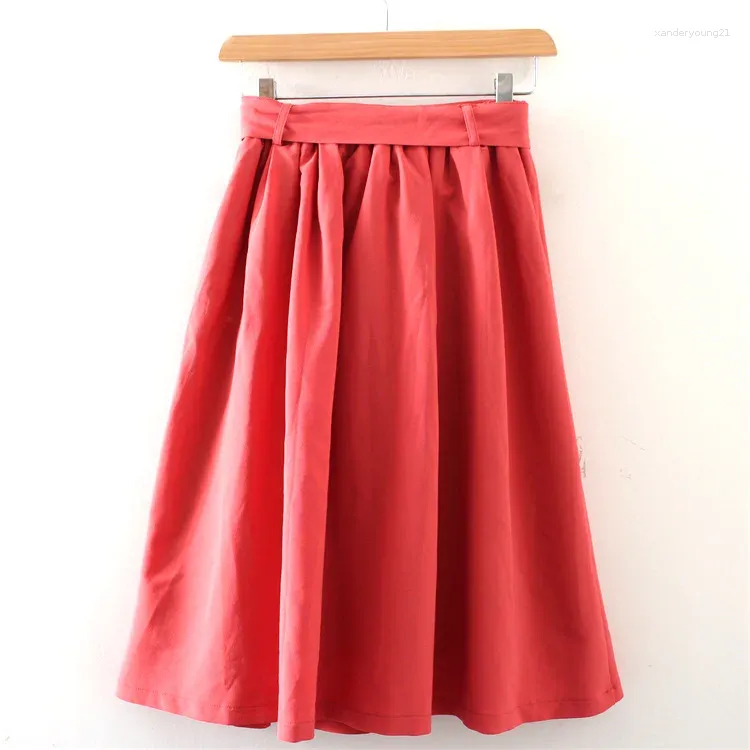Skirts Sweet Japanese Back Elastic High Waist Slim Women's Belt Elegant Mid Length Skirt