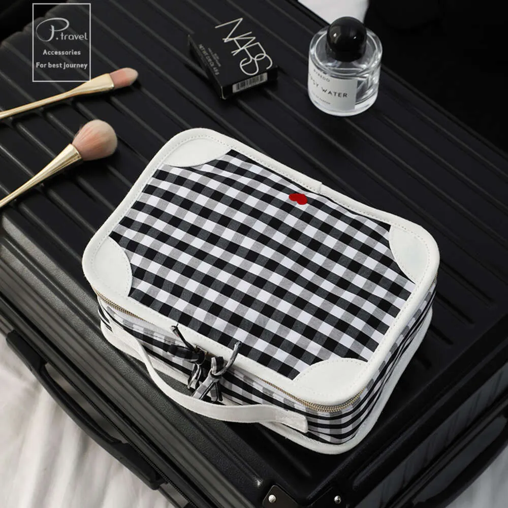 Novo portátil e minimalista estilo ins grade xadrez grande capacidade maquiagem interna à prova dwaterproof água lavagem saco de armazenamento viagem 899667